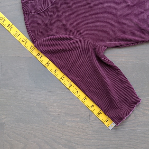 FREE PEOPLE | Ribbed Short Sleeve T-shirt Crew Neck Side Ruffles Womens S - Picture 10 of 10